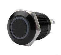 Interruptor de botón momentáneo de metal con anillo iluminado para apertura de panel de 12 mm, construcción resistente a la intemperie con sello de goma para funcionamiento (azul)