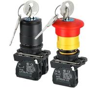 Interruptor de botón parada emergencia, 1 encendido XB4 perilla selección llave 22 mm - reinicio momentáneo bloqueo automático 2/3 posiciones(1NC XB4 NO Base)
