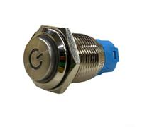 Interruptor de botón pulsador de 16 mm con carcasa de metal, símbolo de alimentación, LED, 36 V, cierre automático, IP66, diseño a prueba de vandalismo (verde)
