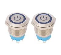 Interruptor de botón pulsador de 19 mm de 4 pines |Interruptor momentáneo estanco de acero inoxidable IP65 con lámpara |Botón pulsador de bloqueo para panel de (Azul)