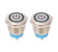 Interruptor de botón pulsador de 19 mm de 4 pines |Interruptor momentáneo estanco de acero inoxidable IP65 con lámpara |Botón pulsador de bloqueo para panel de (Verde)
