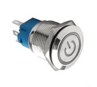Interruptor de botón redondo de metal de 19 mm con indicador LED de encendido para función de parada momentánea de arranque de 12-24 V CC, clasificación IP66 para equipos pesados (azul)
