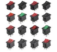 Interruptor de brazo de bote, 10 interruptores basculantes KCD1 de 2/3/4 pines, 15 x 21 mm, encendido y apagado, 6 A, 250 V CA, 10 A, 125 V CA, luces indicadoras multicolores(Black 2Pin,300 PCS)