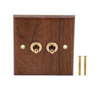 Interruptor de Doble Palanca Interruptor de Balancín Placa de Pared Retro Panel de Montaje de Pared de Madera de Nuez Retro con Tornillo de Latón 50Hz 250V para Decoración de