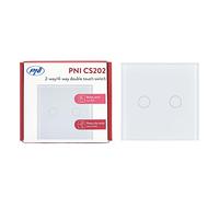 Interruptor de escalera y cruceta doble con cristal táctil PNI CS202 blanco, con indicador LED