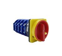 Interruptor de leva giratorio LW26GS-125/4 con selector cambio cuatro polos, 2/3 posiciones, 690 V, 125 A, manija bloqueable y panel candado