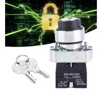 Interruptor de Llave Rotatorio de 2 Posiciones, Tamaño de Orificio de Montaje de 22 Mm Restablecimiento Automático Conversión de Bloqueo de Energía Bloqueo de Rotación + Llave ZB2-BE101