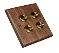 Interruptor de luz de palanca con palanca de latón, interruptor de pared retro de 1/2 vía, doble basculante para iluminación del hogar, placa decorativa de madera de nogal con acabado de madera de
