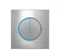 Interruptor de luz de pared con botón pulsador de 2 vías, indicador LED de luz de paso de vidrio (aluminio gris, 2 bandas, 2 vías)