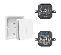 Interruptor de Luz Inalámbrico LoraTap, Mando a Distancia y 2 Receptor de Relé 10A, Interruptor Inalámbrico de Pared a 2 Gang para Lámparas y Electrodomésticos, RF Control Remoto de hasta 200m