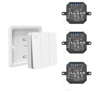 Interruptor de Luz Inalámbrico LoraTap, Mando a Distancia y 3 Receptor de Relé 10A, Interruptor Inalámbrico de Pared a 3 Gang para Lámparas y Electrodomésticos, RF Control Remoto de hasta 200m