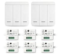 Interruptor de luz inalámbrico resistente al agua con mando a distancia, instalación sin cable, interruptor RF433, sin batería, 10 A, 2000 W, 433 MHz, tecnología inalámbrica RF (2 unidades 3)