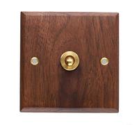 Interruptor de luz nostálgico de madera de nogal con palanca de latón, interruptor de pared retro de 1/2 vías para ventilador de techo, iluminación, diseño vintage, 86 x 86 mm, marrón (1 marcha)