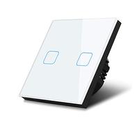 Interruptor de luz táctil, doble, vidrio, blanco con botón cuadrado, dimensiones 86x86 mm, con iluminación de botón Maclean Energy MCE703W
