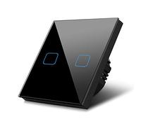 Interruptor de luz táctil, doble, vidrio, negro con botón cuadrado dimensiones 86x86 mm, con iluminación de botón Maclean Energy MCE703B