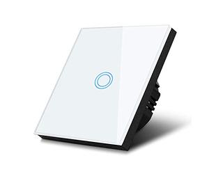 Interruptor de luz táctil, simple, vidrio, blanco con botón redondo, dimensiones 86x86 mm, con iluminación de botón Maclean Energy MCE702W