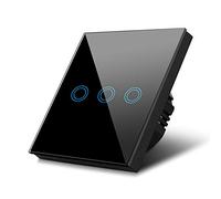 Interruptor de luz táctil, triple, vidrio, negro con botón redondo dimensiones 86x86 mm, con iluminación de botón Maclean Energy MCE705B