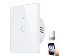 Interruptor de luz WiFi, interruptor táctil con memoria después del apagado, interruptor de luz táctil compatible con Alexa/Google Home/Smart Life/Tuya app, 1 vía (blanco)