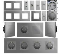 Interruptor de luz WiFi Touch, regulador de intensidad, interruptor de serie, con iluminación LED, compatible con Alexa/Google Home, marco de cristal, color gris