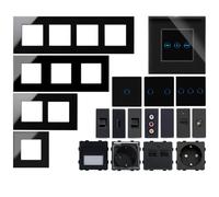 Interruptor de luz WiFi Touch, regulador de intensidad, interruptor de serie, con iluminación LED, compatible con Alexa/Google Home, marco de cristal, color negro, enchufe combinado 2 en 1 (sin WiFi)