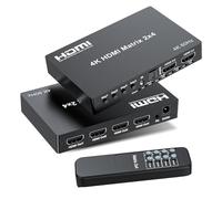 Interruptor de Matriz HDMI 4K 2x4, Matriz de 2 en 4 Salidas HDMI 2.0, Divisor de conmutación de Video, Salida de Audio óptica y 3.5 mm, Compatible con 4K 60Hz HDR HDCP2.2, 18 Gbps, con Control Remoto