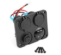 Interruptor de Palanca 4 Gang ON/OFF Panel de Interruptor de Palanca Cargador Doble El Panel del Interruptor de la Prenda USB Encendedor de Cigarrillos Socket Voltímetro(Luz azul)