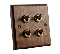 Interruptor de palanca de latón y madera de nogal tipo 86, interruptor de pared creativo Retro de doble Control de 1-4 entradas y 2 vías(4 Gang)