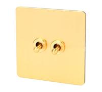 Interruptor de Palanca de Pared de Doble Control, Panel de Interruptor de Acero Inoxidable de Imitación Dorado, Interruptor de Palanca Retro