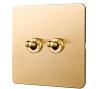 Interruptor de palanca de pared, Interruptor de pared de latón de lujo con luz de control Interruptor de palanca oculto for el hogar Un interruptor abierto Dual86 tipo intermedio(2 Gang)