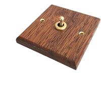 Interruptor de palanca latón, tipo retro 86, hecho a mano, con panel madera maciza(1 gang)