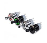 Interruptor de palanca metálico 16mm impermeable con luz LED autoblocante 2 posiciones encendido y apagado microbotón 1NO1NC, 15A 12V 220 3/5 pines(W LED,16MM_BLACK S_220V)