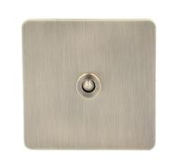Interruptor de Palanca unipolar AC250V, diseño Vintage Bronce, Panel Acero Inoxidable, 1 Unidad 2 vías, Interruptor Pared Decorativo para hogar, baño y Cocina