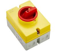 Interruptor de parada de emergencia, AP, rojo/amarillo, 20 A, carcasa separadora gris/amarillo, 4 cierres, IP65