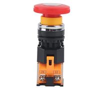 Interruptor de Parada de Emergencia, Orificio de Montaje de 22 Mm Enganche de Tapa de Seta Roja Interruptor de Botón de Parada de Emergencia Metal + Plástico 1NO 1NC Interruptores de botón