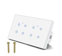 Interruptor de pared inteligente WiFi, control táctil de 2 a 8 bandas para aplicación Tuya, para Alexa y Smart Life, control remoto de voz de 220 V 10 A, panel de vidrio templado, para iluminación de