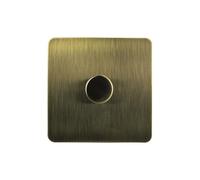 Interruptor de pared WALLPAD con regulador de intensidad, disponible en 1, 2, 3 o 4 posiciones. Perilla moleteada. Panel de acero inoxidable de 2 vías. Placa retro en bronce antiguo.(1 Gang,86x86mm)