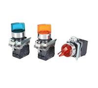 Interruptor de perilla iluminado XB4, 2 marchas, 3 botones mecánicos normalmente abiertos y cerrados, LED de autobloqueo(Konb 3,1NO 1NC_RED_24V)