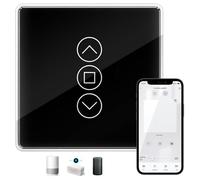 Interruptor de persiana WiFi inteligente, 86 mm x 86 mm, interruptor inteligente LED para persianas, temporizador y control por voz, compatible con Siri, Alexa, Google Home, color negro