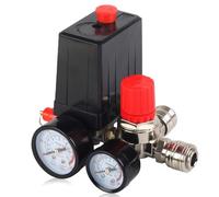 Interruptor de presión compresor de 220 V con regulador de presión y 2 manómetros, regulador de válvula de control del compresor de aire, interruptor de compresor con válvula de seguridad y