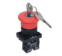 Interruptor de presión de emergencia para máquina de -35°C a 85°C (XB2 | Función de autobloqueo, desbloqueo giratorio manual, evita el reinicio, color rojo, flechas claras