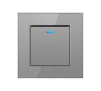 Interruptor de timbre con pulsador pared integrado panel vidrio, control manual, clasificación 110 a 250 V para uso residencial en interiores(Gray LED No logo)