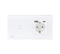 Interruptor de vidrio único PNI SH115W con función táctil, combinado con enchufes Schuko y conectores USB