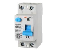 Interruptor diferencial puro 63 A 2 polos 2P 220 V 6 kA 30 mA 2 módulos DIN, RCCB C63