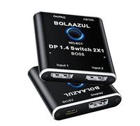 Interruptor DisplayPort 8K de 2 Puertos, BolAAzuL Displayport 1.4 Switcher 2 en 1 Salida, Caja de interruptores DP unidireccional 8K a 60Hz, 4K a 120Hz, 2K a 144Hz para PC, Monitor
