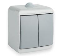 Interruptor doble basculante, IP44, 16 A, 230 V, doble interruptor de luz, interruptor basculante doble, interruptor de cambio con basculante, resistente al polvo, interruptor de control basculante