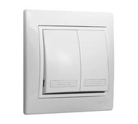 Interruptor doble conmutador blanco, 12A, 250V, tipo europeo; ideal para controlar luces y electrodomésticos en casa o oficina.