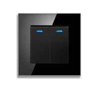 Interruptor Empotrable De Pared De Cristal Templado - Interruptor Doble，Fácil De Limpiar Con Indicador Fluorescente (negro)