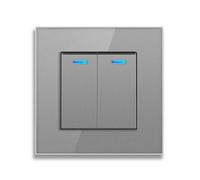 Interruptor Empotrable De Pared De Cristal Templado - Interruptor Doble，Fácil De Limpiar Con Indicador Fluorescente (gris)
