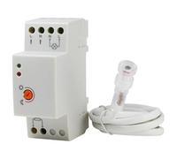 Interruptor fotoeléctrico IP65, montaje en carril, ideal para control automático de luces en exteriores y ambientes industriales.