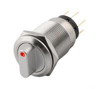 Interruptor giratorio de 19 mm, cierre de 3 posiciones, botón pulsador de 12 V 24 V con indicador LED, para equipos industriales (rojo)